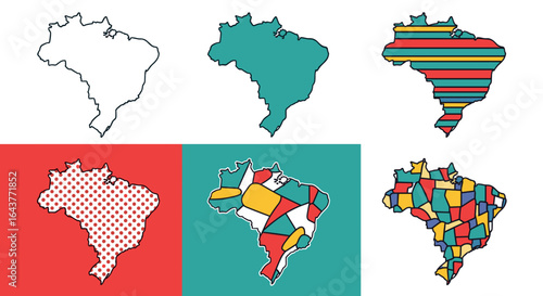 Variations of brazil map illustrations with different styles and color schemes in a grid arrangement