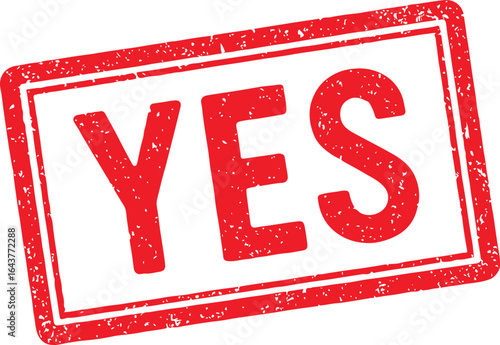 Red YES Rubber Stamp Approval Symbol Isolated on White Background