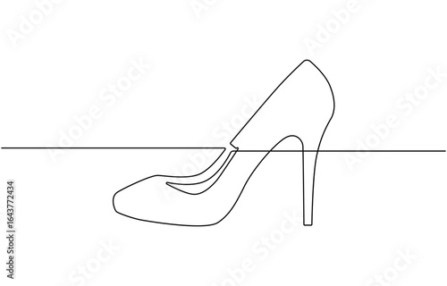 High-heeled shoe in continuous line art drawing style, vector.