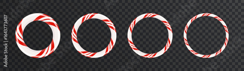 Christmas candy cane circle frame with red and white stripes. Festive Xmas border with classic candy cane striped pattern