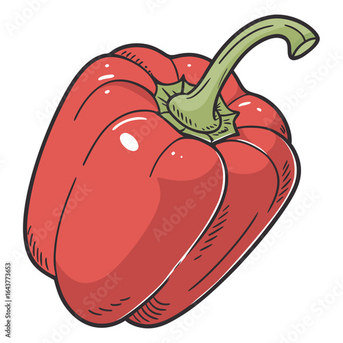 Cartoon style red bell pepper with a green stem illustration vector