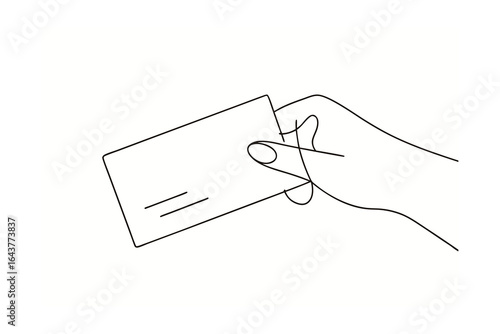 Minimalist single line drawing a hand holding a blank business card vector