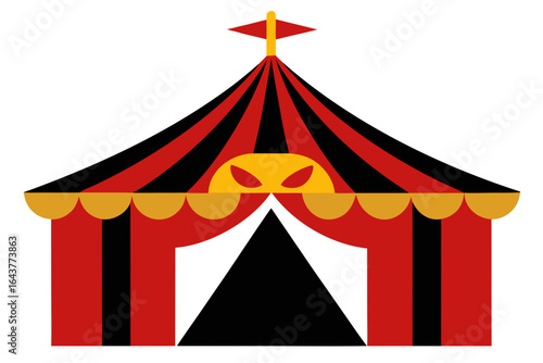 Classic red and black striped circus tent with yellow accents