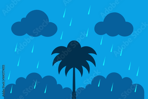 Stylized silhouette of a palm tree in the rain