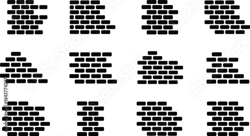 Construction icons showing a brick wall breaking silhouette
