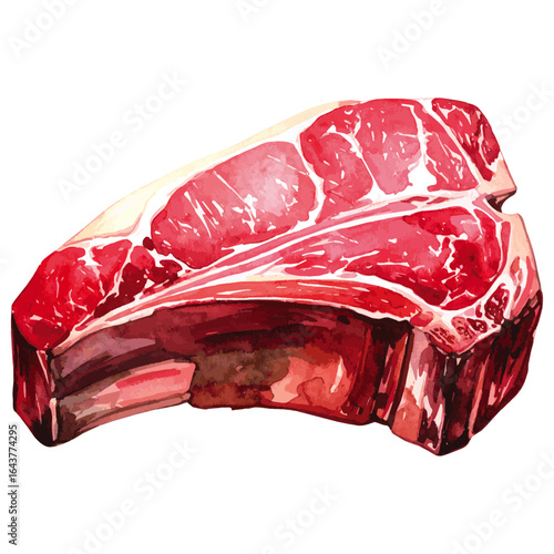 Watercolor Illustration of Raw Porterhouse Steak 