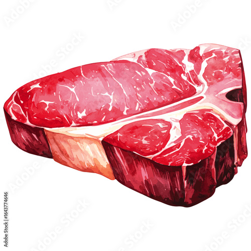 Watercolor Illustration of Raw Porterhouse Steak 