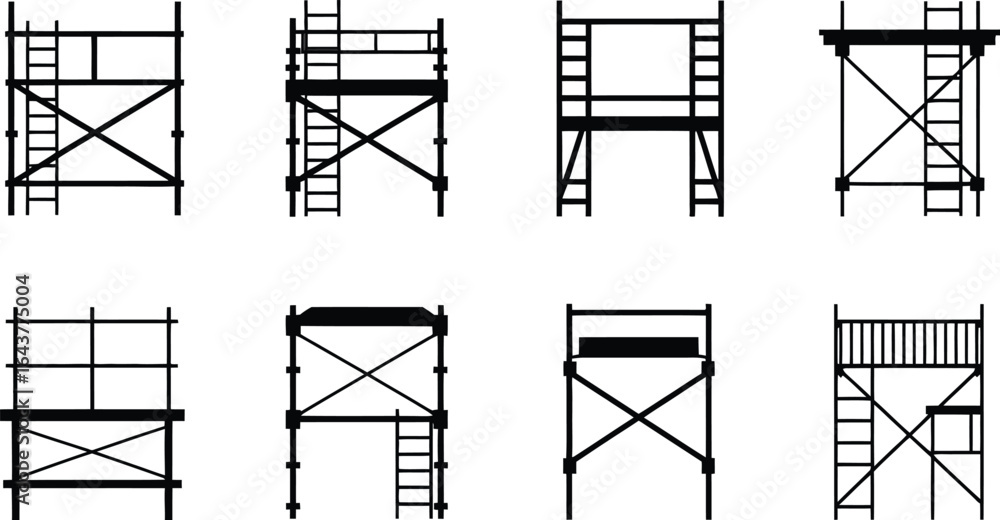 Fototapeta premium Construction scaffolding ladder platform icons set silhouette