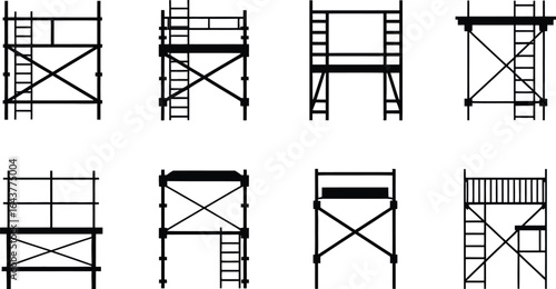 Construction scaffolding ladder platform icons set silhouette