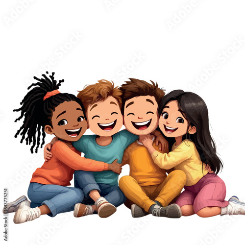 Vsai happy children hugging and smiling, embracing diversity and friendship