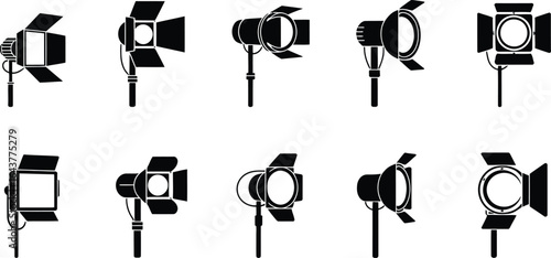 Collection of professional studio lighting equipment silhouettes