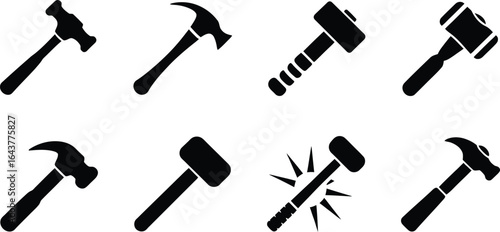 Collection of hand tool icons featuring hammer and mallet silhouette