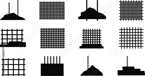 Construction mesh reinforcement bar icons in a clean silhouette style