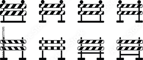 Collection of safety warning barrier icons in silhouette style