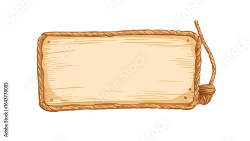 Wooden sign rope border blank wood plank hanging board with string for text message and information 100 char