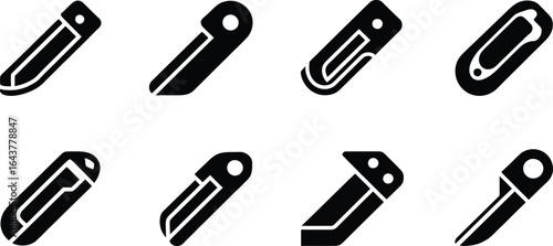 Utility knife and box cutter icons in silhouette style