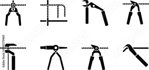 Collection of wire cutting pliers icons in silhouette style