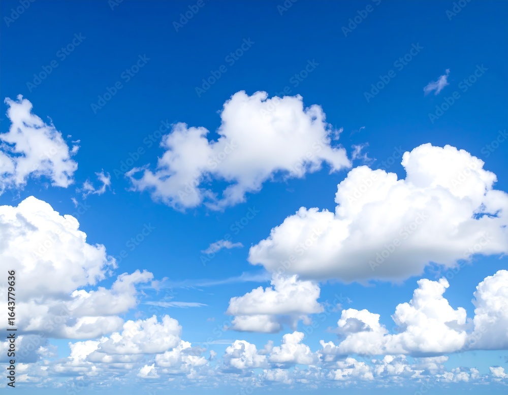 Fototapeta premium Cumulus clouds against a vivid blue sky.