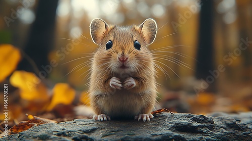 Small mouse in autumn leaves