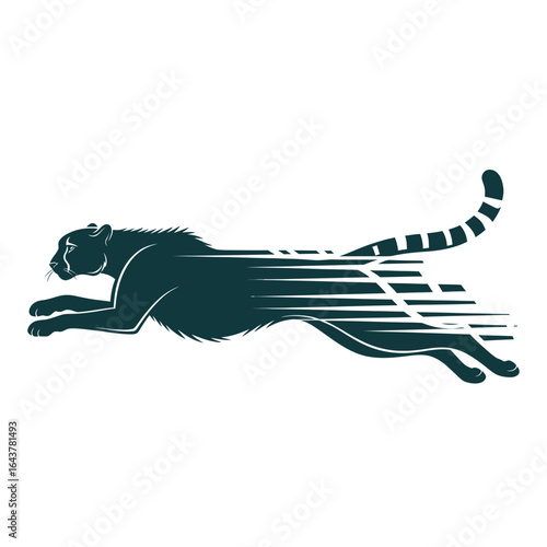 Dynamic Silhouette of a Running Cheetah with Speed Lines, Powerful Cheetah in Motion - Simple yet Expressive Icon Design