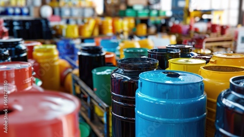 Wallpaper Mural A colorful array of plastic containers in a warehouse setting. Torontodigital.ca