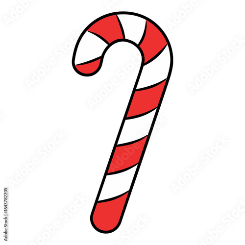 Red and white striped candy cane icon isolated on white background, Christmas treat