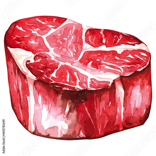 Watercolor Illustration of Raw Filet Mignon Beef Cut
