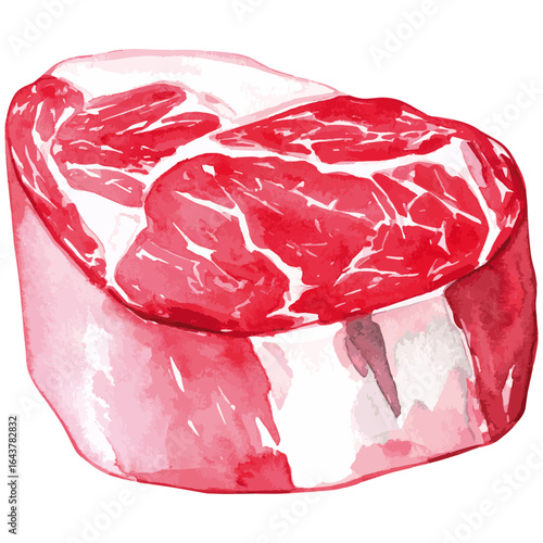 Watercolor Illustration of Raw Filet Mignon Beef Cut