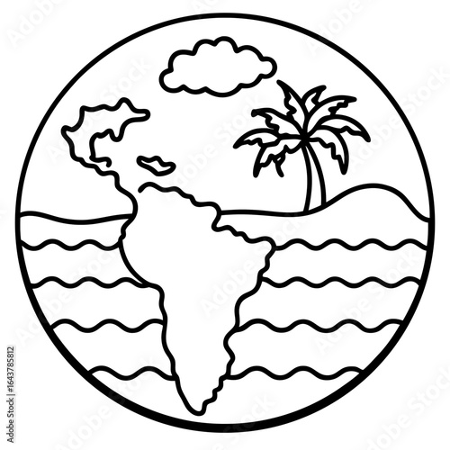 Indian Ocean line art vector