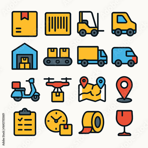 Icons showcase shipping logistics service transport worldwide