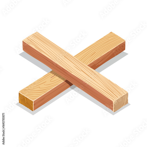 Wooden planks crossing concept lumber vector design woodworking material construction industry carpentry isometric wooden timber element