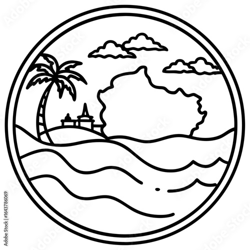 Indian Ocean line art vector