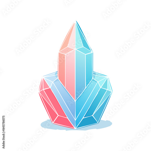 Colorful crystal cluster illustration with pink and blue hues on black background abstract geometric design