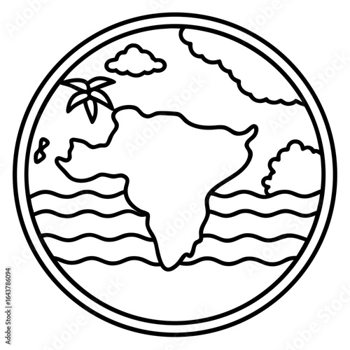 Indian Ocean line art vector