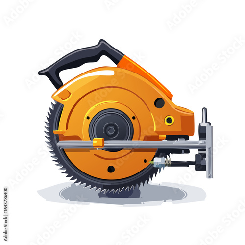 Electric hand saw in orange and black, tool for carpentry and construction work