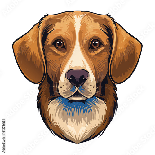 Elegant Beagle Portrait Vector Illustration Headshot with Detailed Markings and Brown White Fur