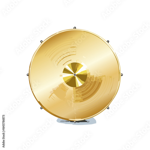 Gold cymbal music instrument orchestral percussion brass sound studio vector illustration