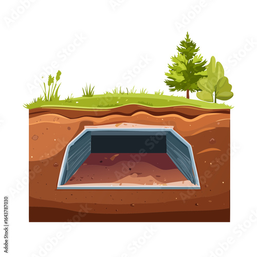Underground shelter illustration cross section soil grass trees environment design
