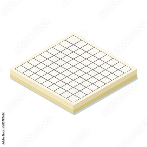 Isometric illustration of a Go board Square grid pattern on a game board for strategic two player play