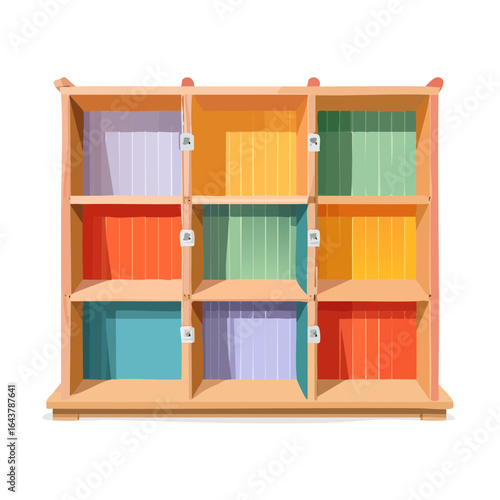 Colorful Shelving Unit with Nine Cubes, Isolated Cartoon Interior Design Element