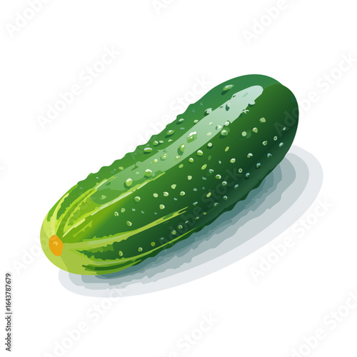 Fresh green cucumber with water droplets on a white plate isolated on black