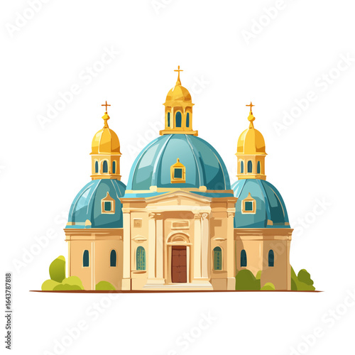 Wallpaper Mural Ornate Church Building with Domes and Crosses Cartoon Style Illustration on Black Background Torontodigital.ca