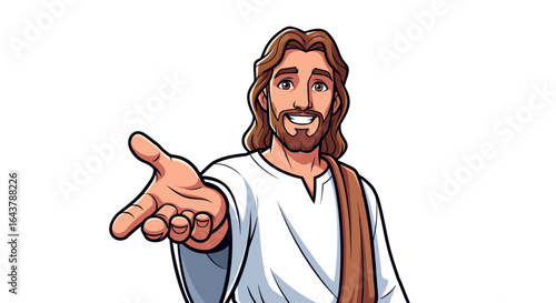 Joyful Jesus Christ Offering Open Hand Welcome Gesture Isolated Transparent Background Greeting Kindness