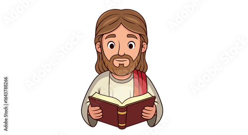 Joyful Jesus Reading the Holy Bible with a Loving Smile Isolated on Transparent Background