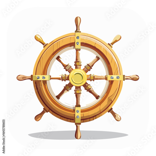 Illustration of a wooden ship steering wheel for navigation and sailing adventures