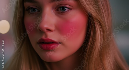 Wallpaper Mural Closeup portrait of a beautiful young woman with bright pink blush makeup Torontodigital.ca