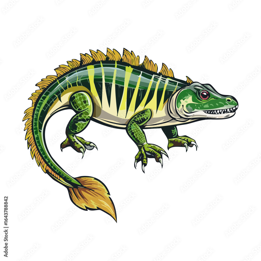 Fototapeta premium Hybrid creature with reptile and fish features illustration on dark background