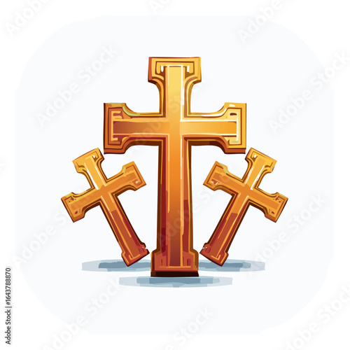 Three Golden Crosses Religious Symbol Faith Spirituality Illustration