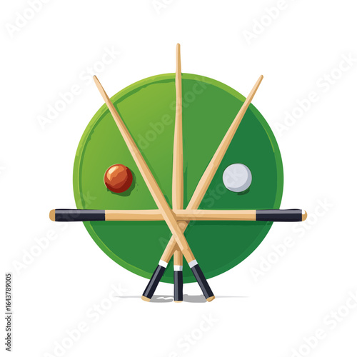Pool table game graphic with cue sticks and balls for sport leisure concept