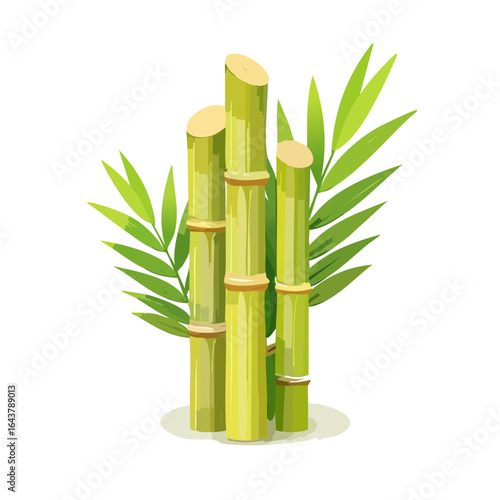 Bamboo stalks and leaves illustration against black. Fresh vibrant green bamboo grove graphic for design and decorative purposes.